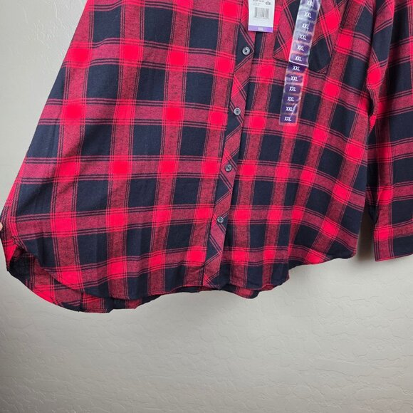 Woolrich Plaid Flannel Shirt Red/Black Women XXL Brushed Cotton High-Low Hem NEW - Picture 4 of 11